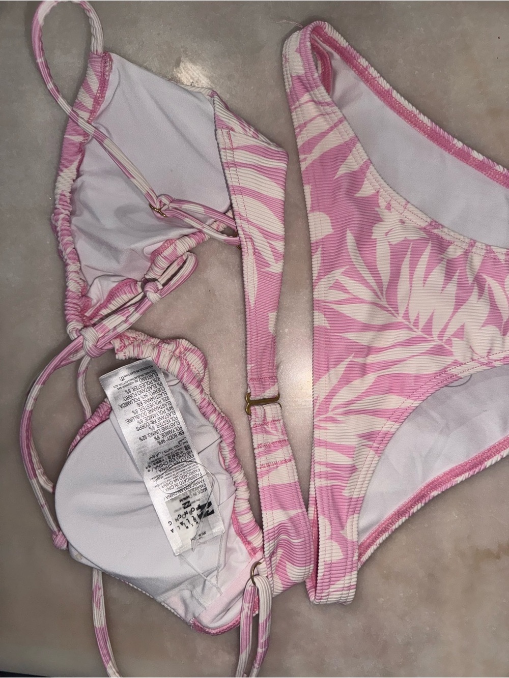 Billabong Sweet Waves Pink and White Floral Ribbed Bikini Set - Picture 4 of 12